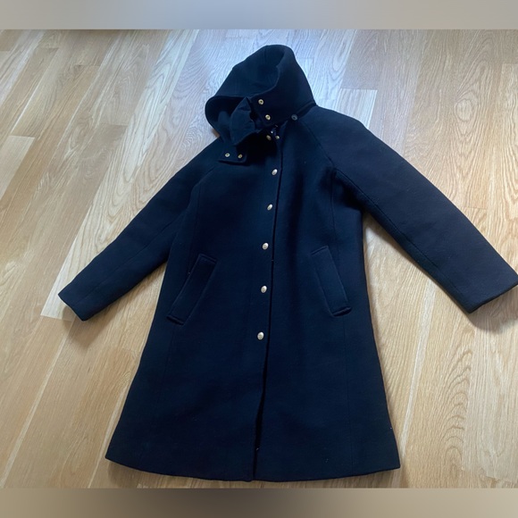 J. Crew Black Wool Coat with Suede Collar and Removable Hood in Size 0 - Picture 7 of 8